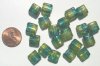 12 10x10x6mm Square Two Tone Turquoise/Green with Foil